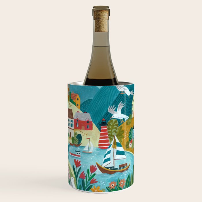 Coastal village sailing landscape Wine Chiller Gallery Image 1