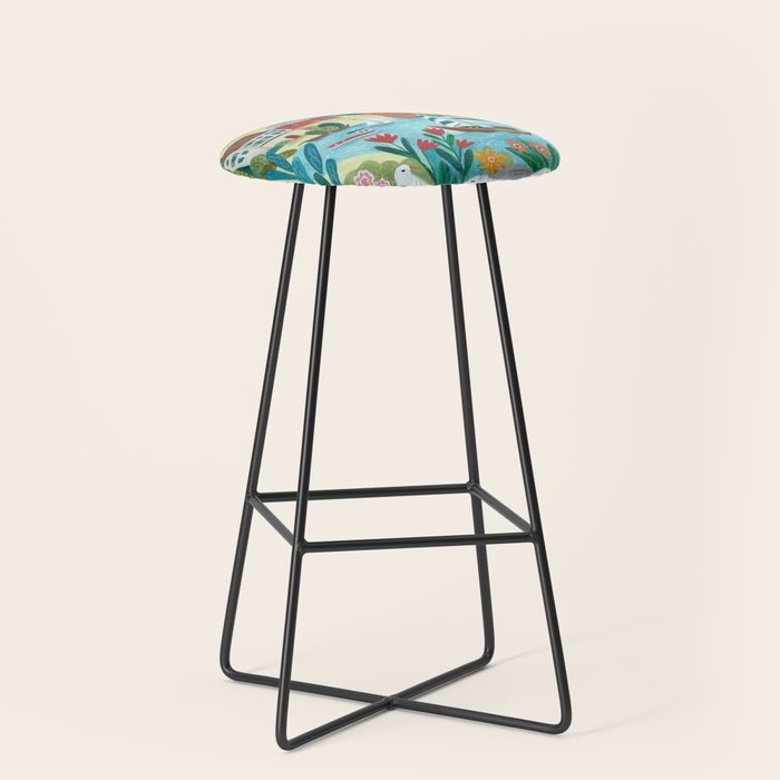 Coastal village sailing landscape Stool Gallery Image 1