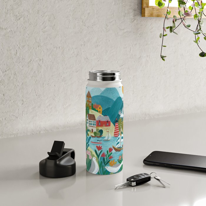 Coastal village sailing landscape Water Bottle Gallery Image 4