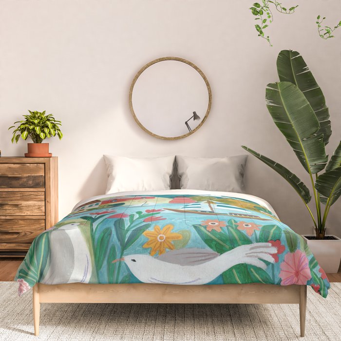 Coastal village sailing landscape Comforter Gallery Image 3