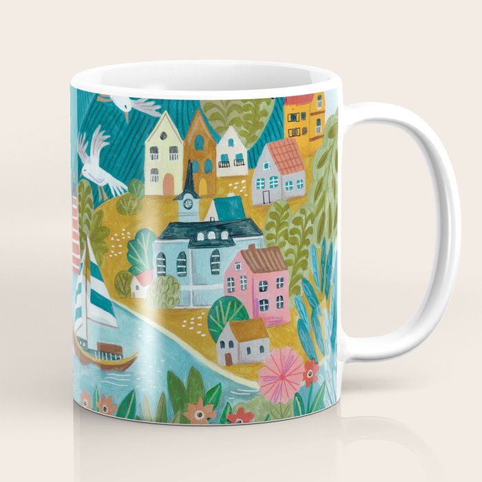 Coastal village sailing landscape Coffee Mug Gallery Image 1