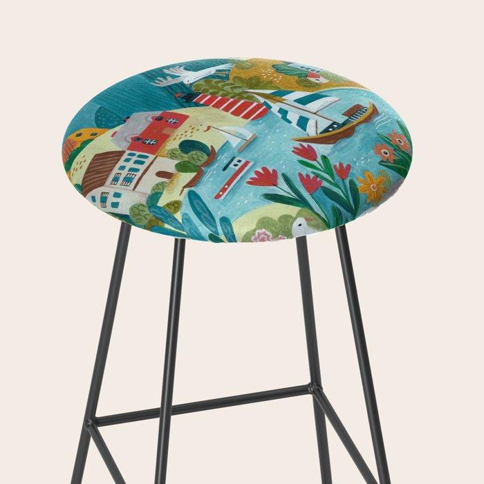 Coastal village sailing landscape Stool Gallery Image 2
