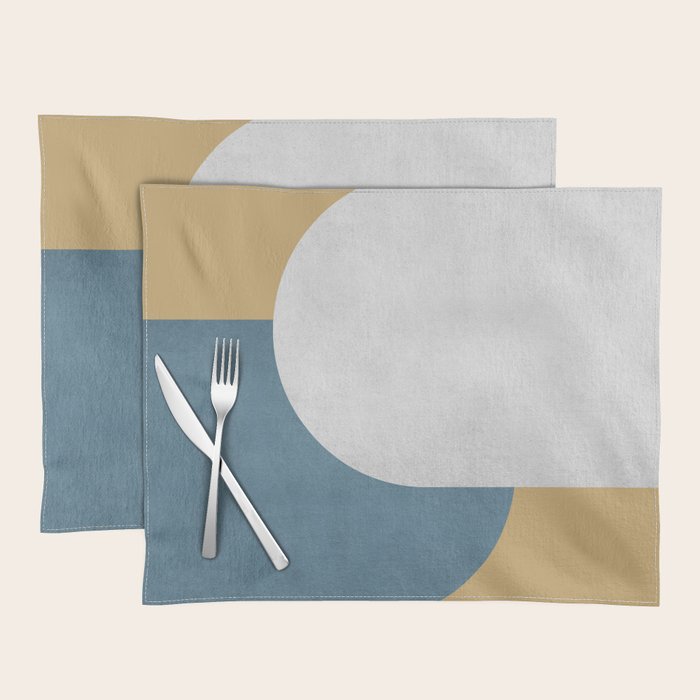 Halfmoon Colorblock - White Blue on Gold Placemat Gallery Image 1