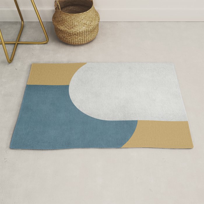 Halfmoon Colorblock - White Blue on Gold Rug Gallery Image 1