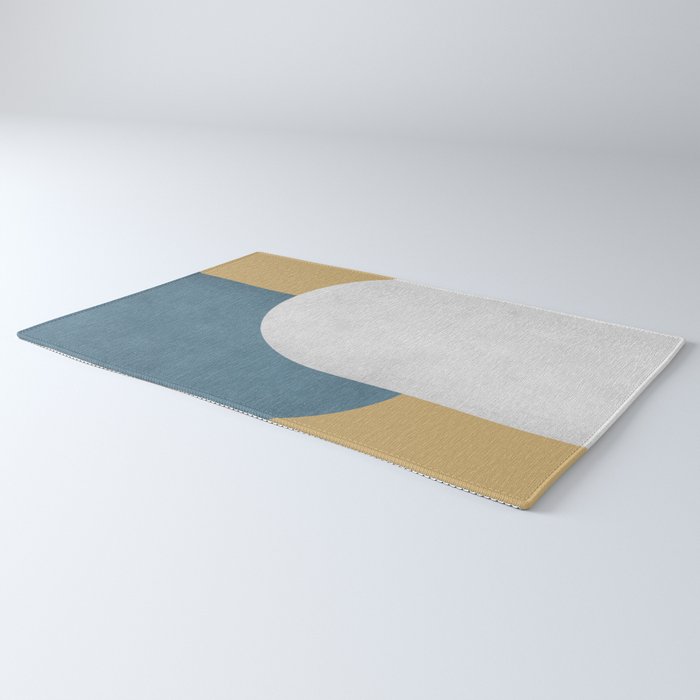 Halfmoon Colorblock - White Blue on Gold Rug Gallery Image 3