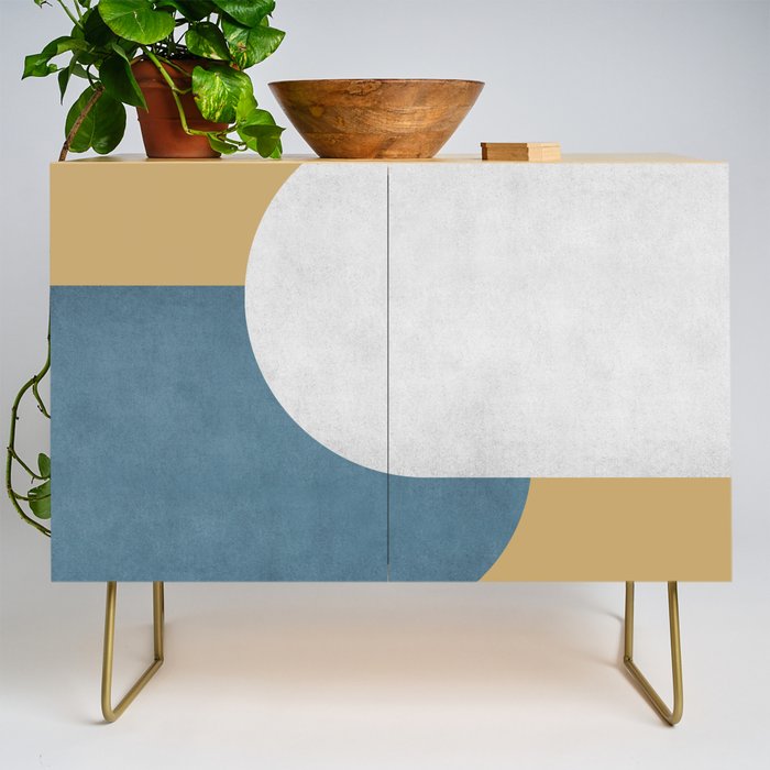 Halfmoon Colorblock - White Blue on Gold Credenza Gallery Image 1