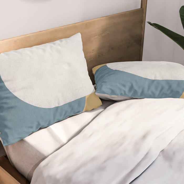 Halfmoon Colorblock - White Blue on Gold Pillow Sham Gallery Image 2