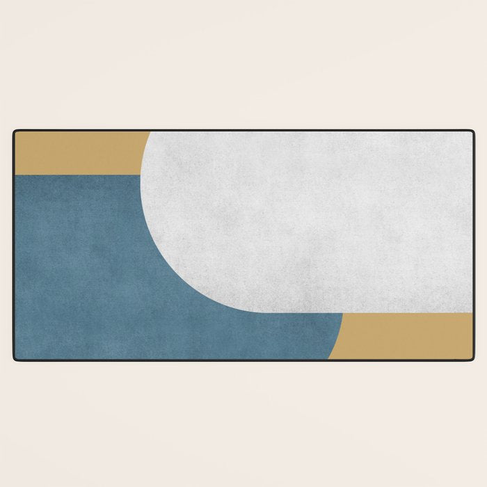 Halfmoon Colorblock - White Blue on Gold Desk Mat Gallery Image 3
