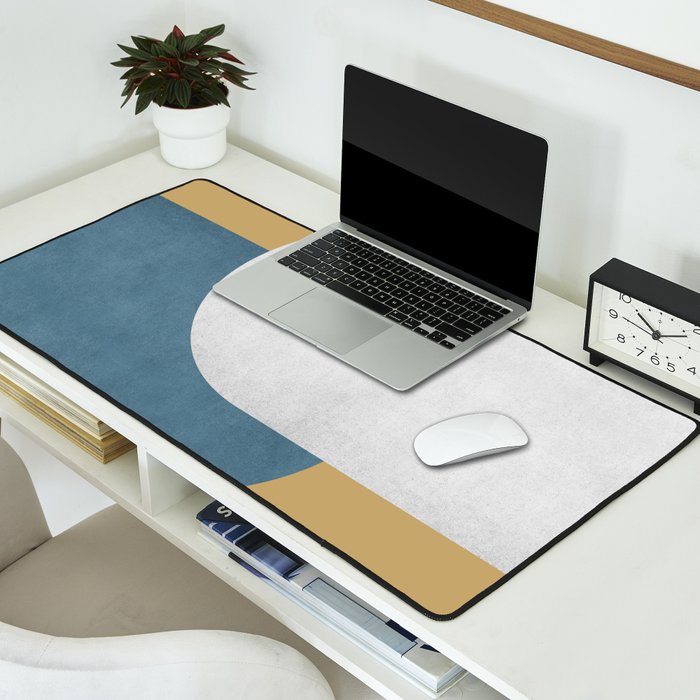 Halfmoon Colorblock - White Blue on Gold Desk Mat Gallery Image 2