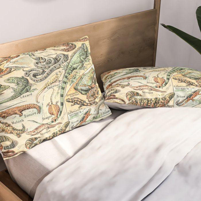 Reptiles II by Adolphe Millot // XL 19th Century Snakes Lizards Alligators Science Textbook Artwork Pillow Sham Gallery Image 2