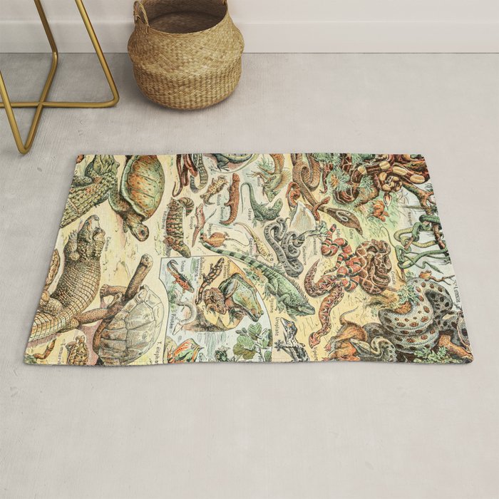 Reptiles II by Adolphe Millot // XL 19th Century Snakes Lizards Alligators Science Textbook Artwork Rug Gallery Image 1