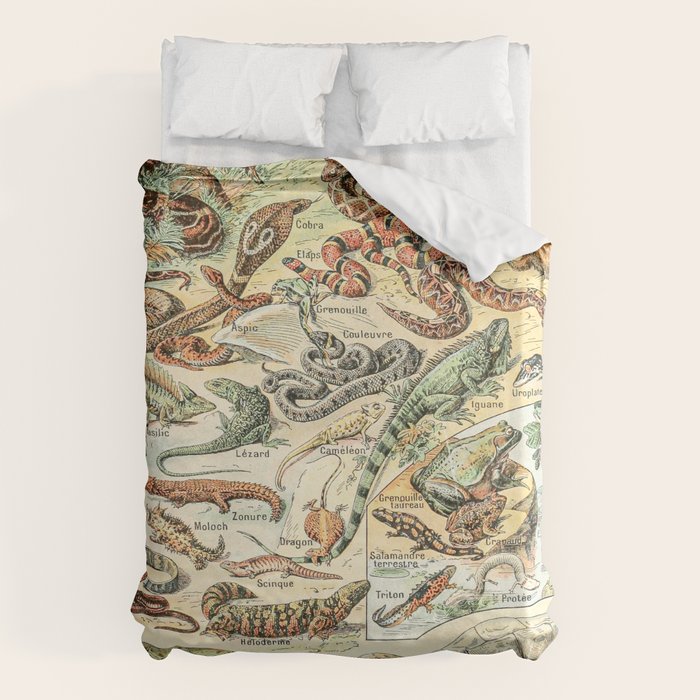 Reptiles II by Adolphe Millot // XL 19th Century Snakes Lizards Alligators Science Textbook Artwork Duvet Cover Gallery Image 6