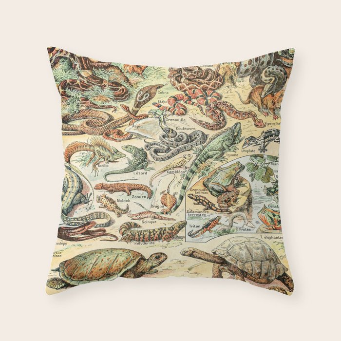Reptiles II by Adolphe Millot // XL 19th Century Snakes Lizards Alligators Science Textbook Artwork Throw Pillow Gallery Image 6