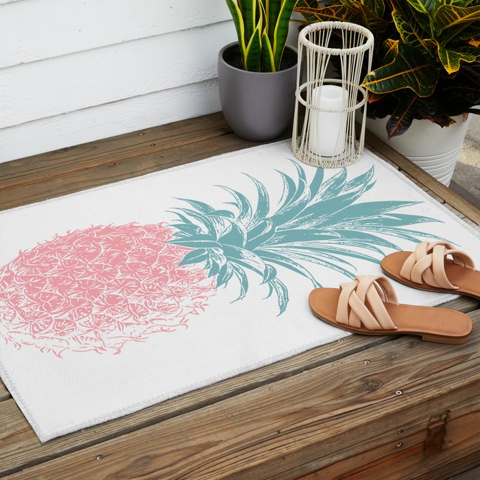 Simple Modern Boho Pineapple Drawing Outdoor Rug Gallery Image 2