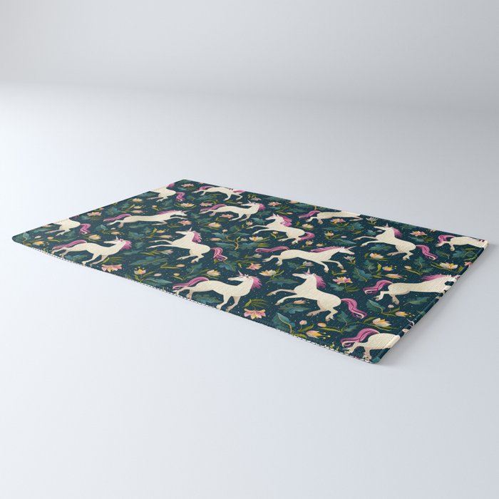 Unicorns on a dark background with a fairy forest Rug Gallery Image 3