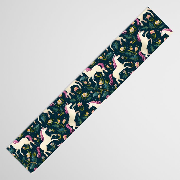 Unicorns on a dark background with a fairy forest Table Runner Gallery Image 3