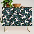Unicorns on a dark background with a fairy forest Credenza Gallery Image 1