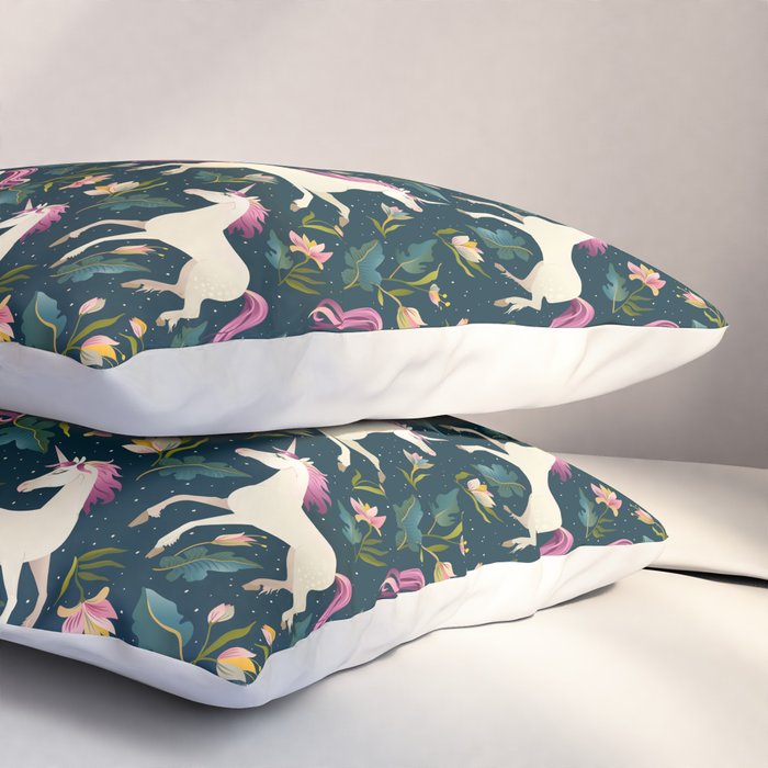 Unicorns on a dark background with a fairy forest Pillow Sham Gallery Image 3