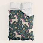 Unicorns on a dark background with a fairy forest Comforter Gallery Image 6