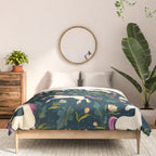 Unicorns on a dark background with a fairy forest Comforter Gallery Image 3