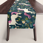 Unicorns on a dark background with a fairy forest Table Runner Gallery Image 1