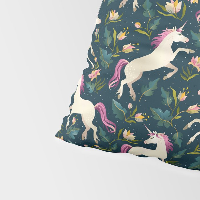 Unicorns on a dark background with a fairy forest Pillow Sham Gallery Image 4