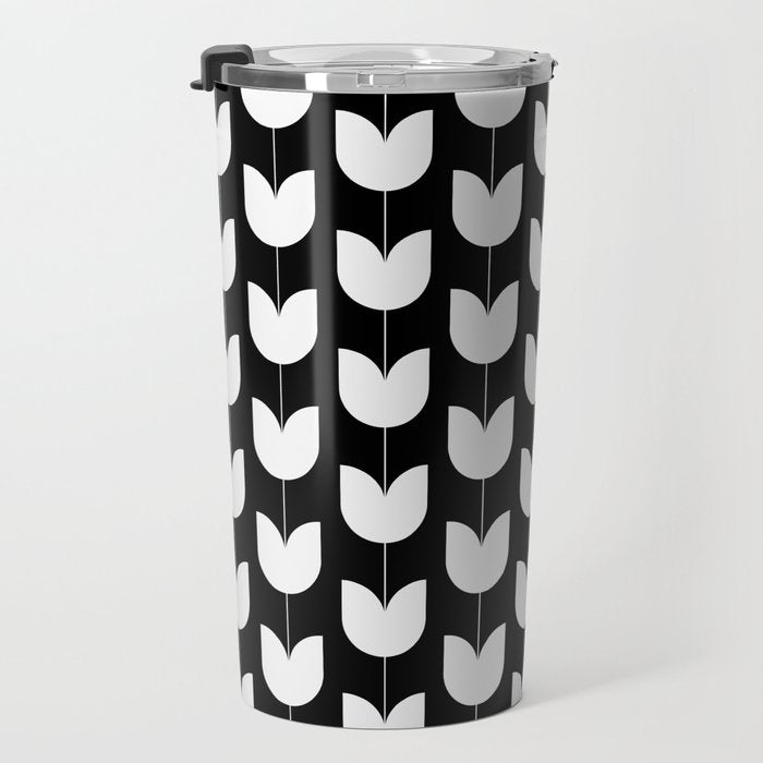 Spring Tulips IV Black and White Mid Century Flowers Travel Mug Gallery Image 3