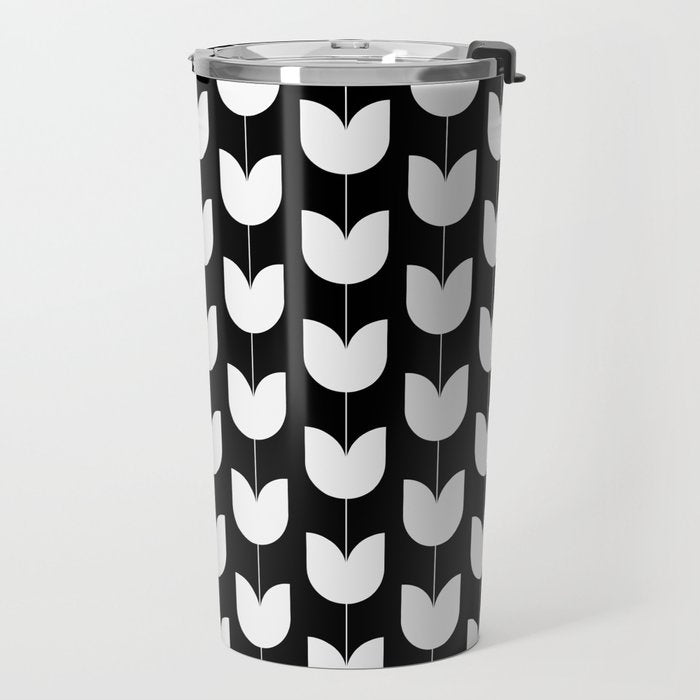 Spring Tulips IV Black and White Mid Century Flowers Travel Mug Gallery Image 2