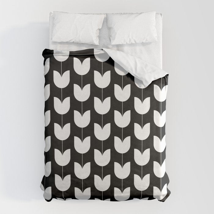 Spring Tulips IV Black and White Mid Century Flowers Duvet Cover Gallery Image 6
