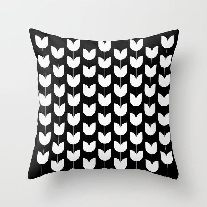 Spring Tulips IV Black and White Mid Century Flowers Throw Pillow Gallery Image 1