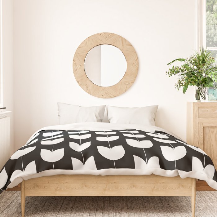Spring Tulips IV Black and White Mid Century Flowers Duvet Cover Gallery Image 3