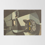 Inagaki Tomoo Vintage Japanese Woodblock print mid century Modern Cubism Art Cats Feline Rug Gallery Image 2