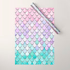 Cute Mermaid Pattern, Pink, Purple, Teal, Pastel Aesthetics Wrapping Paper Gallery Image 1