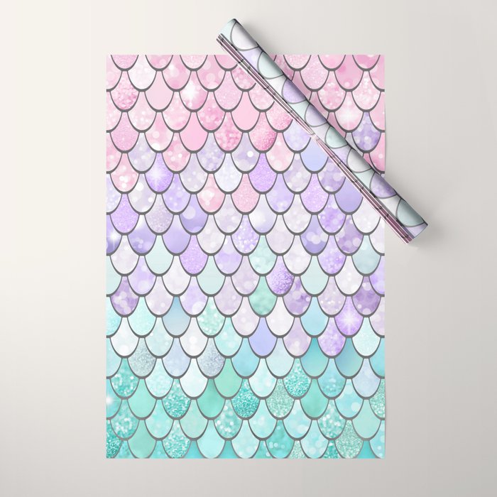 Cute Mermaid Pattern, Pink, Purple, Teal, Pastel Aesthetics Wrapping Paper Gallery Image 1