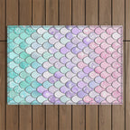 Cute Mermaid Pattern, Pink, Purple, Teal, Pastel Aesthetics Outdoor Rug Gallery Image 1