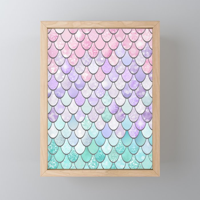 Cute Mermaid Pattern, Pink, Purple, Teal, Pastel Aesthetics Mini Art Print Gallery Image 1