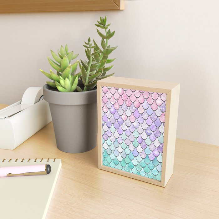 Cute Mermaid Pattern, Pink, Purple, Teal, Pastel Aesthetics Mini Art Print Gallery Image 2