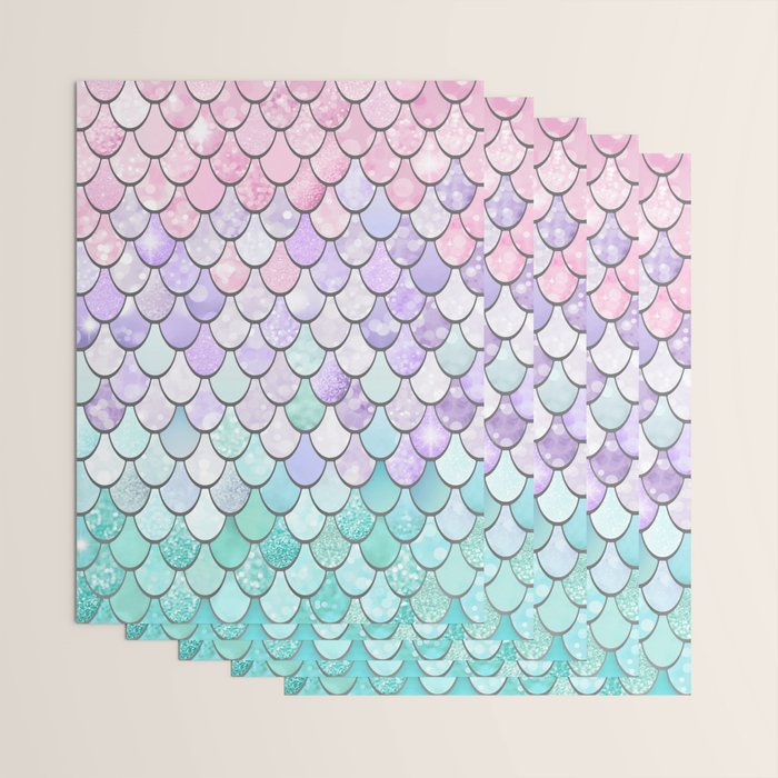 Cute Mermaid Pattern, Pink, Purple, Teal, Pastel Aesthetics Wrapping Paper Gallery Image 3