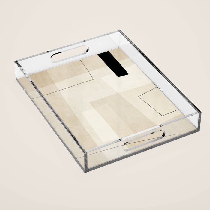 Minimalist Beige Black Japandi Artwork II Acrylic Tray Gallery Image 1