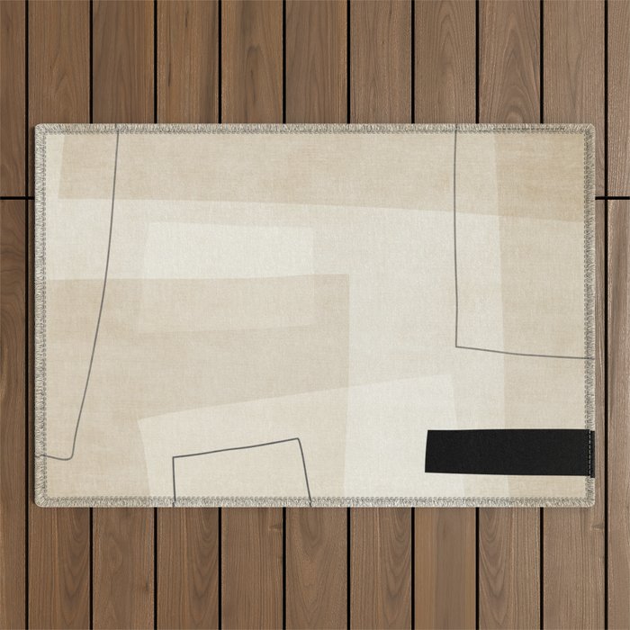 Minimalist Beige Black Japandi Artwork II Outdoor Rug Gallery Image 1