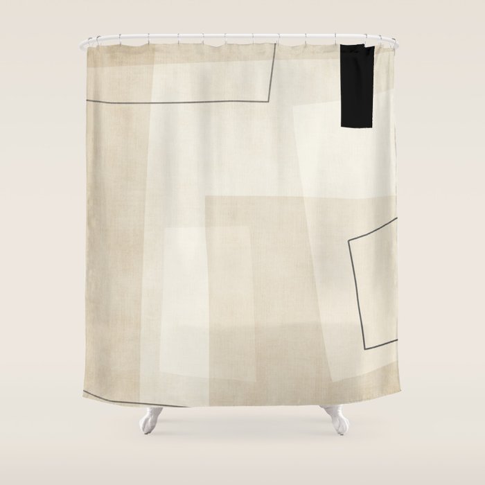 Minimalist Beige Black Japandi Artwork II Shower Curtain Gallery Image 1