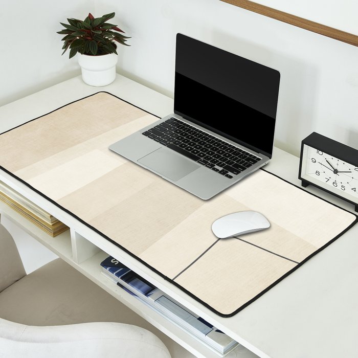 Minimalist Beige Black Japandi Artwork II Desk Mat Gallery Image 2