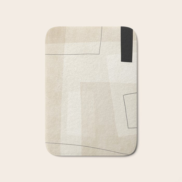 Minimalist Beige Black Japandi Artwork II Bath Mat Gallery Image 1