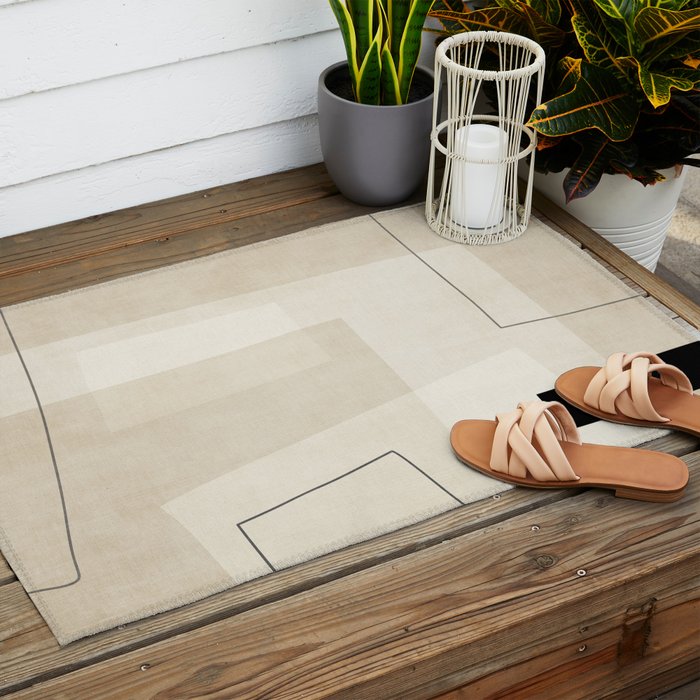 Minimalist Beige Black Japandi Artwork II Outdoor Rug Gallery Image 2