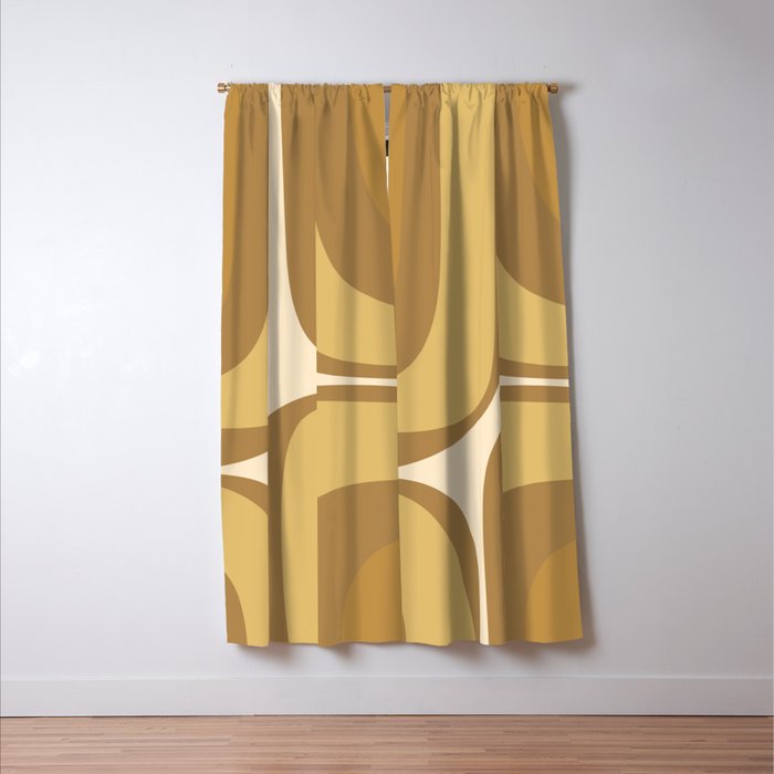 Retro Groove Minimalist Mid Century Modern Abstract in Ochre Dijon Tones Window Curtain Gallery Image 3