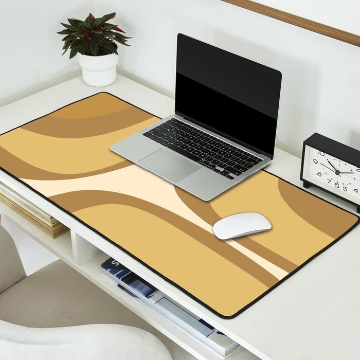 Retro Groove Minimalist Mid Century Modern Abstract in Ochre Dijon Tones Desk Mat Gallery Image 2
