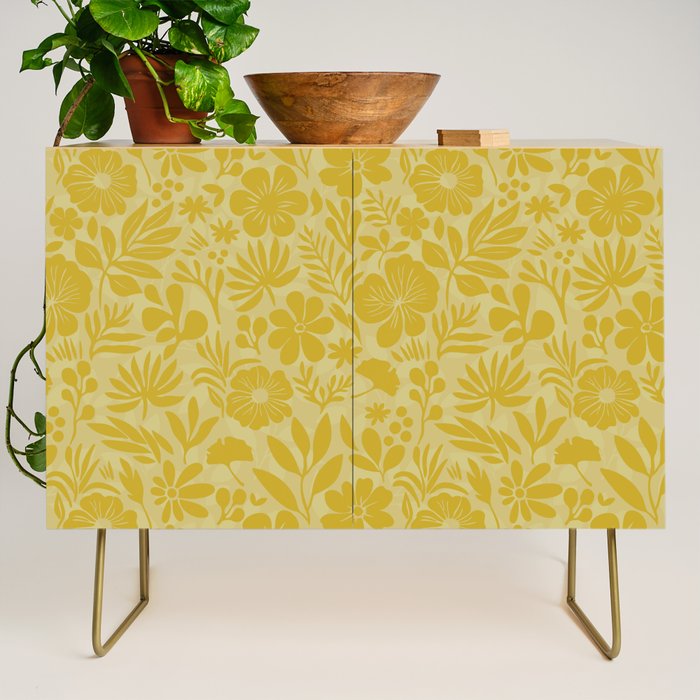 Charming Flower Shapes Warm Sunny Yellow Credenza Gallery Image 1
