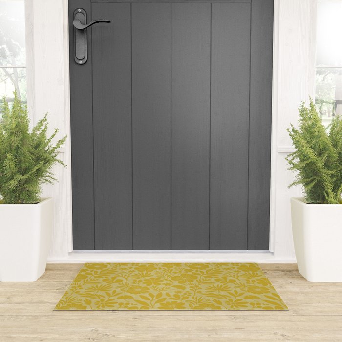 Charming Flower Shapes Warm Sunny Yellow Welcome Mat Gallery Image 3