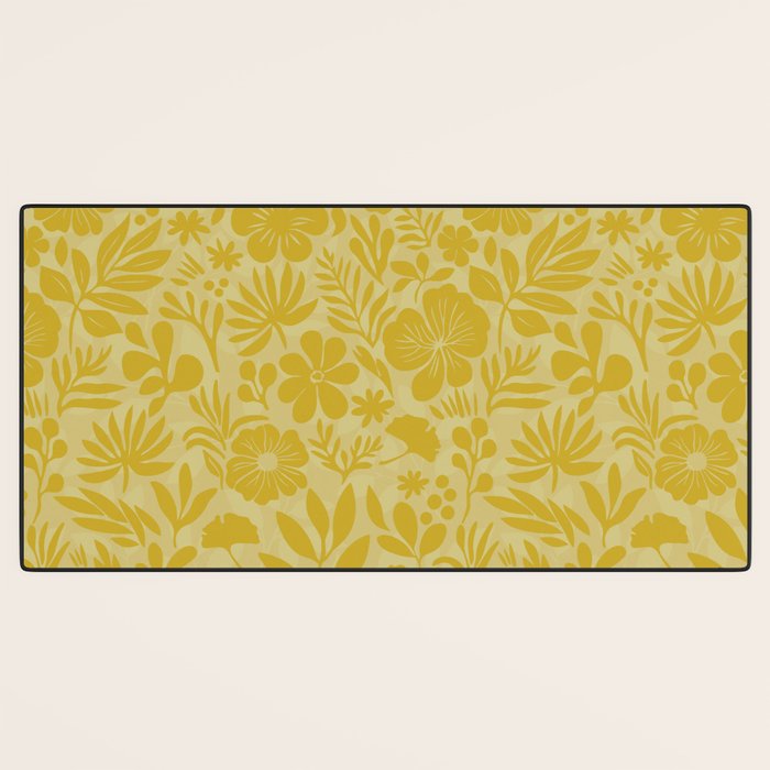 Charming Flower Shapes Warm Sunny Yellow Desk Mat Gallery Image 3