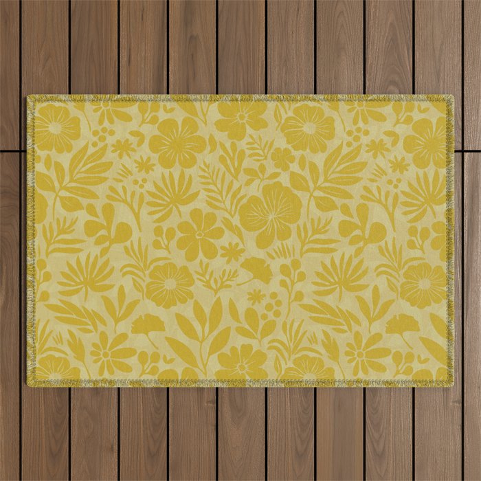 Charming Flower Shapes Warm Sunny Yellow Outdoor Rug Gallery Image 1